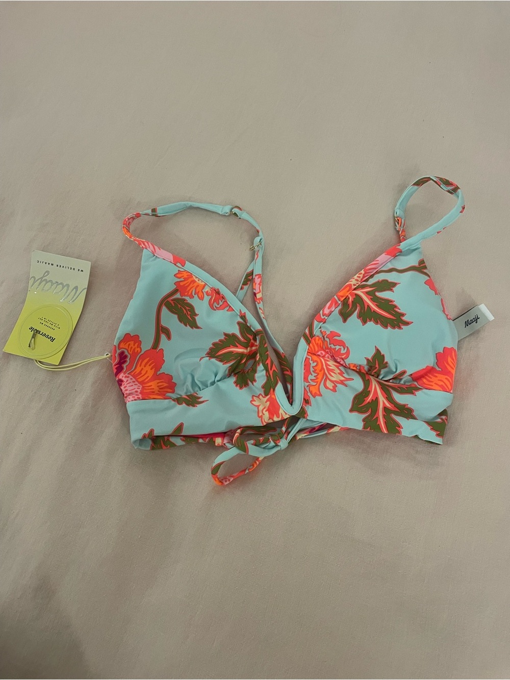 Maaji Pink and Aqua Floral Bikini Top